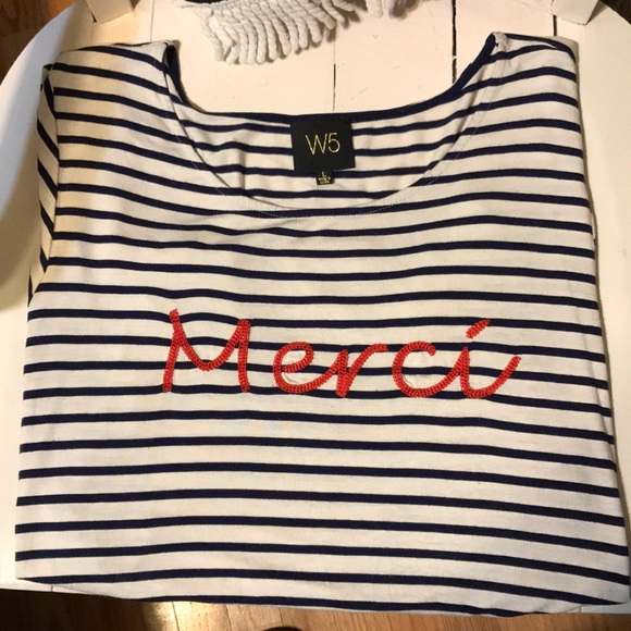 W5 Tops - W5 Merci Red,White & Blue Stripped T-shirt Size: L